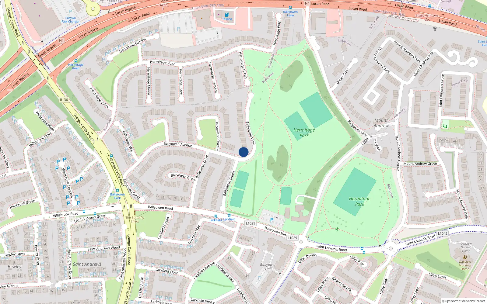 Overhead map showing the location of 1 Ballyowen View, Lucan, Co Dublin