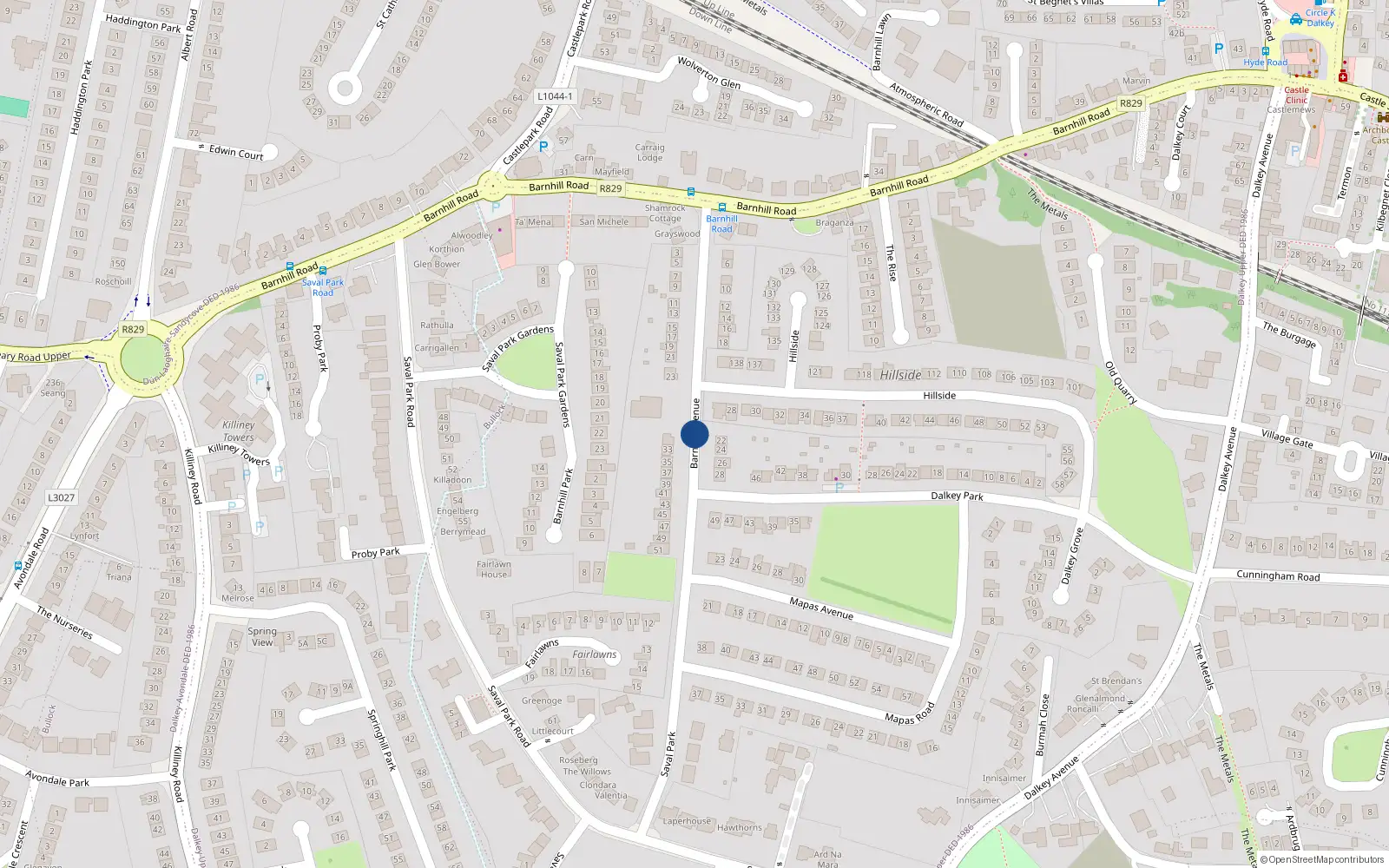 Overhead map showing the location of 1 Barnhill Avenue, Dalkey
