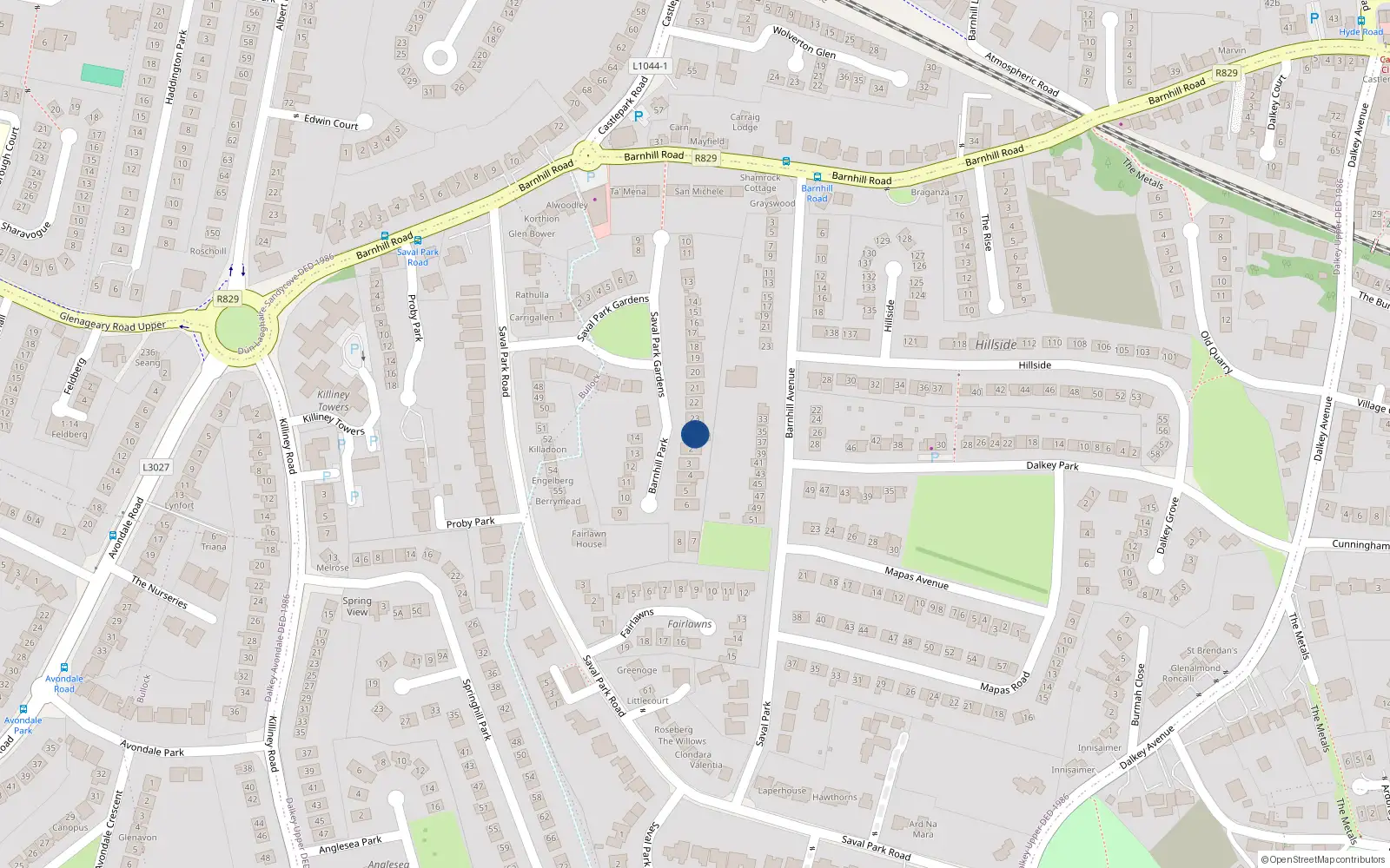 Overhead map showing the location of 1 Barnhill Park, Dalkey