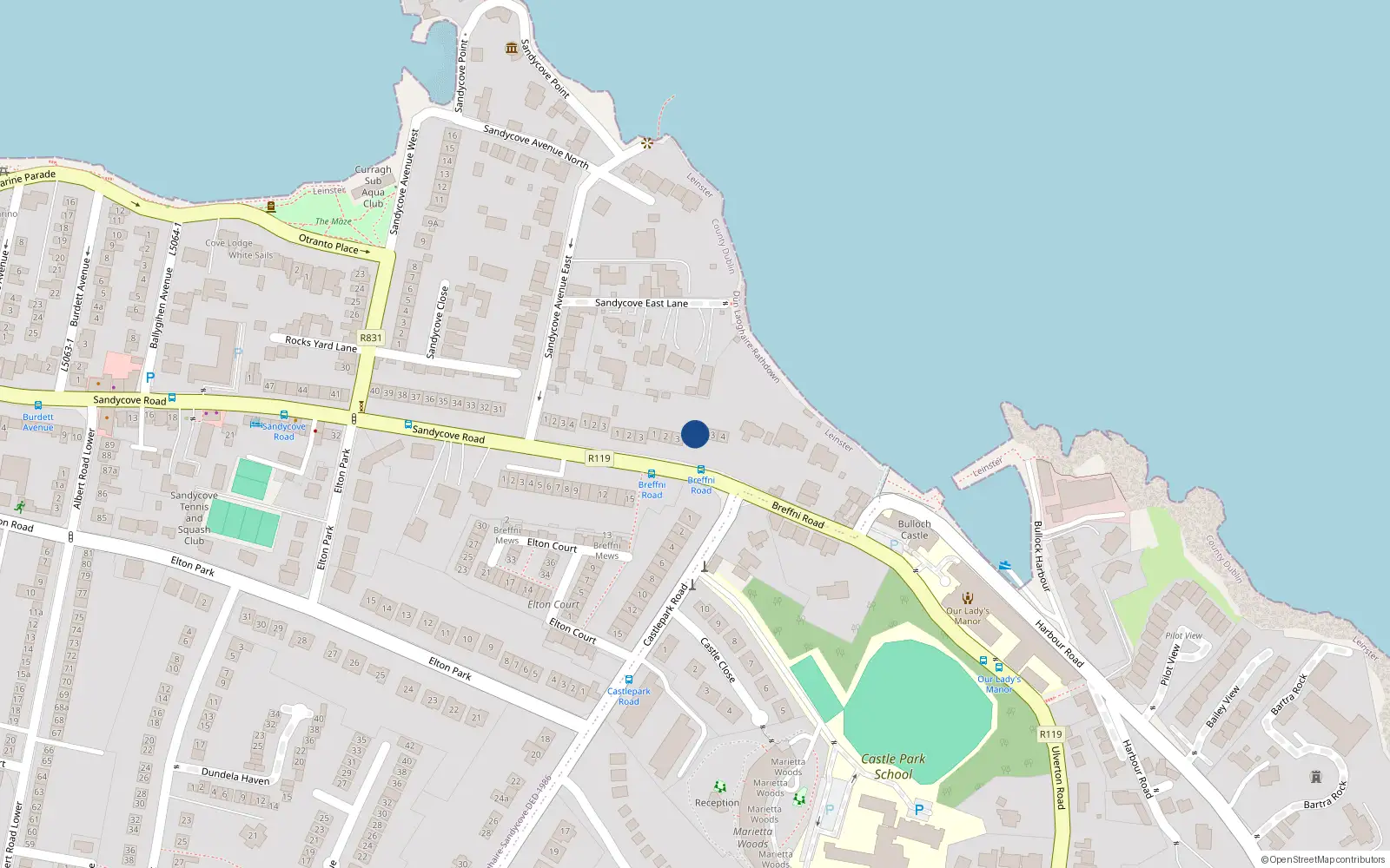 Overhead map showing the location of 1 Bayswater Terrace, Sandycove, Co Dublin
