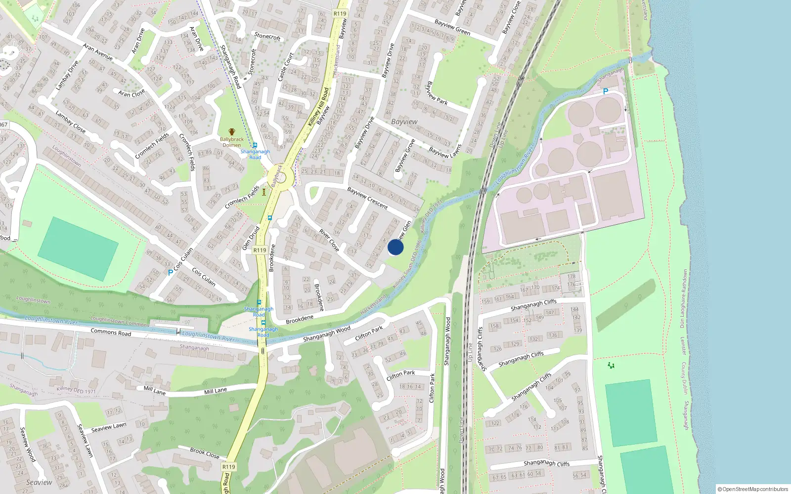 Overhead map showing the location of 1 Bayview Glen, Dublin