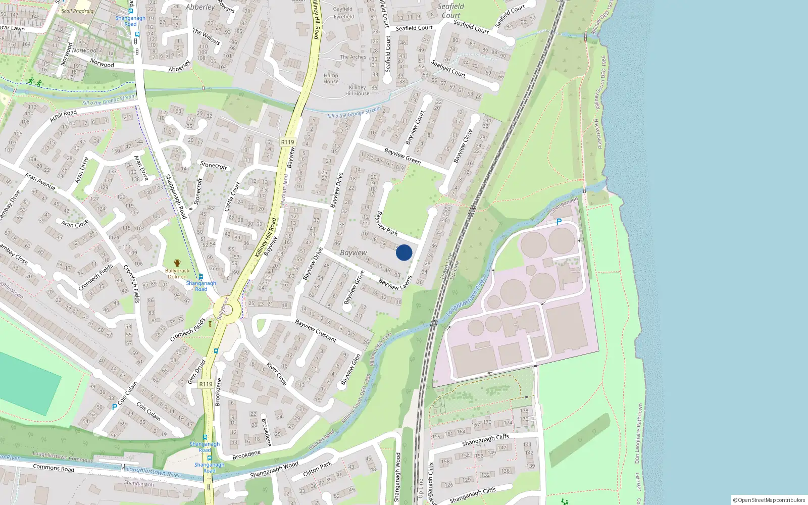 Overhead map showing the location of 1 Bayview Park, Killiney, Dublin