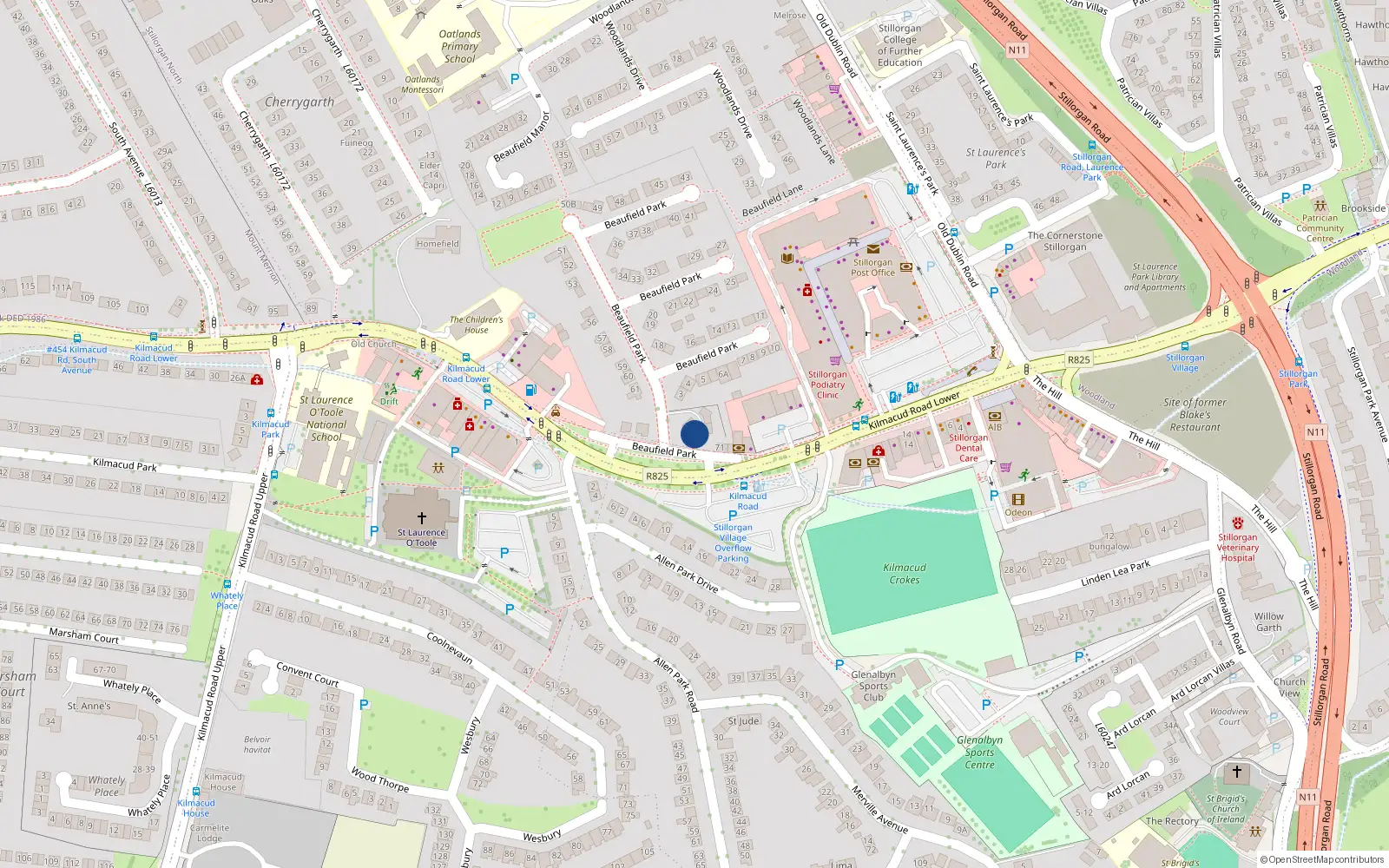 Overhead map showing the location of 1 Beaufield Park, Dublin