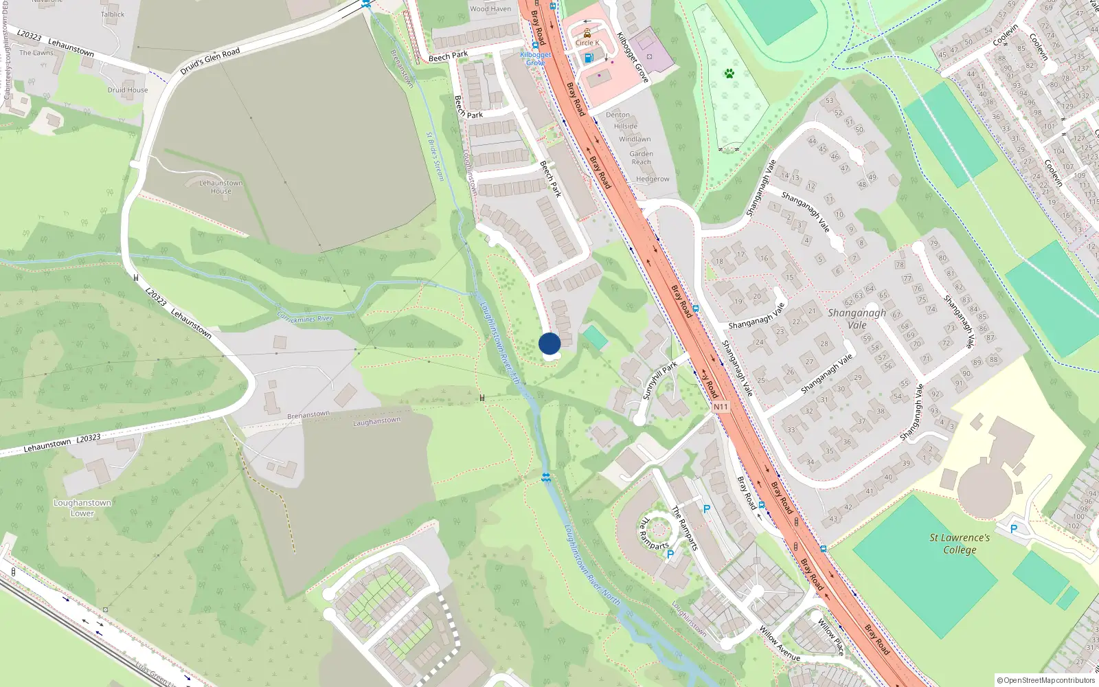 Overhead map showing the location of 1 Beech Park, Co Dublin