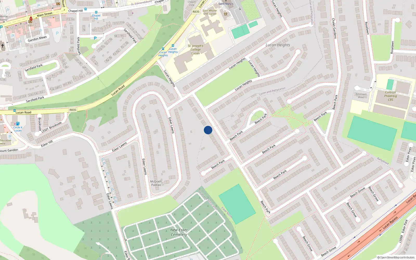 Overhead map showing the location of 1 Beech Park, Lucan