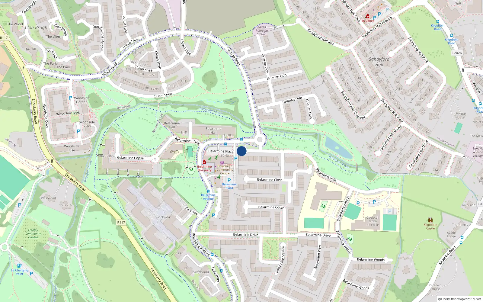 Overhead map showing the location of 1 Belarmine Vale, Dublin