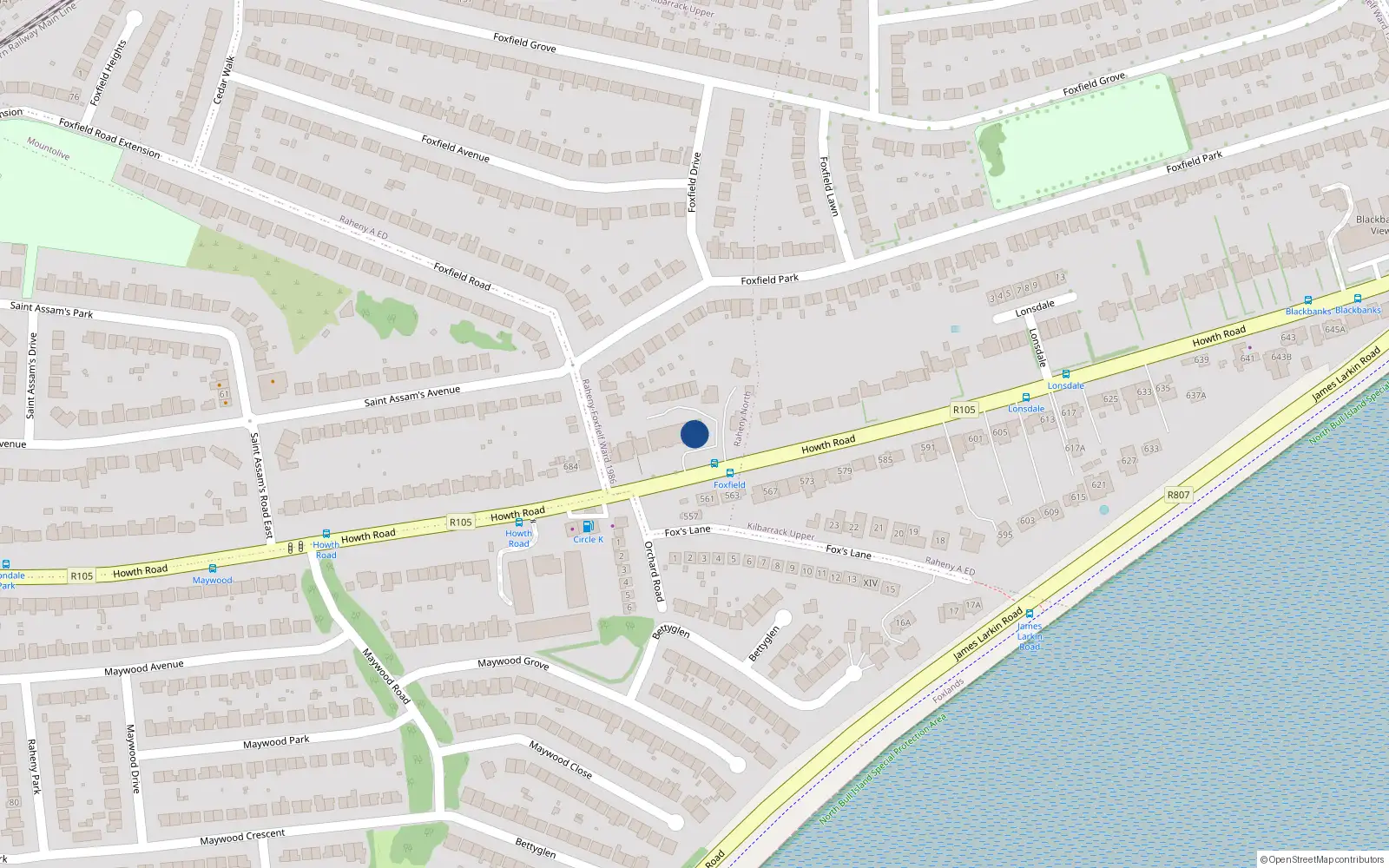 Overhead map showing the location of 1 Berehaven Place, Raheny, Dublin