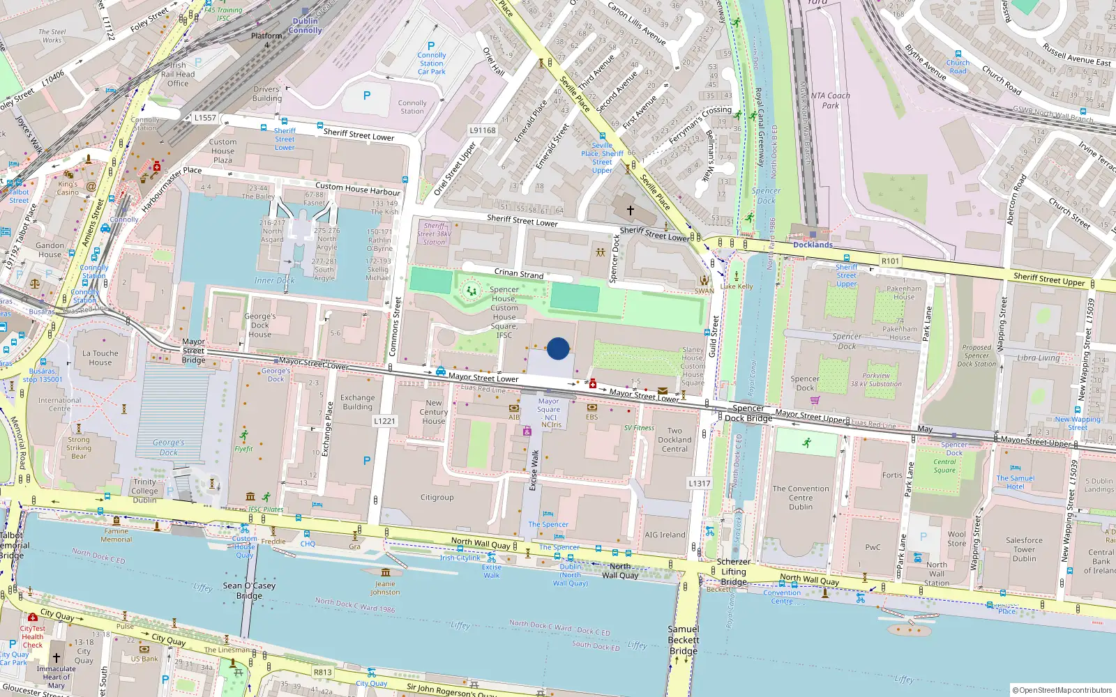 Overhead map showing the location of 1 Berry House Custom House Square, Lower Mayor St, Ifsc Dublin 1