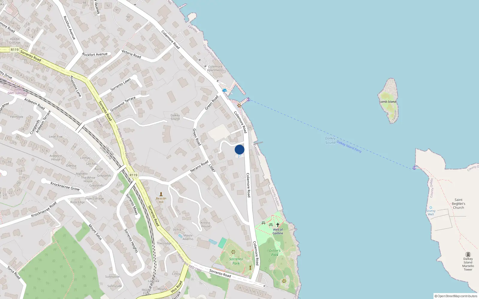 Overhead map showing the location of 1 Berwick House, Coliemore Road, Dalkey