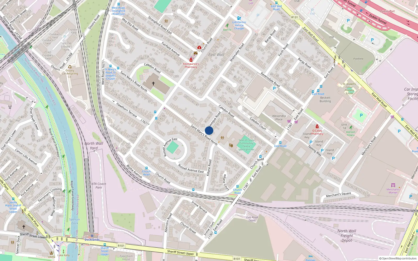 Overhead map showing the location of 1 Boolavogue Road, Dublin 3