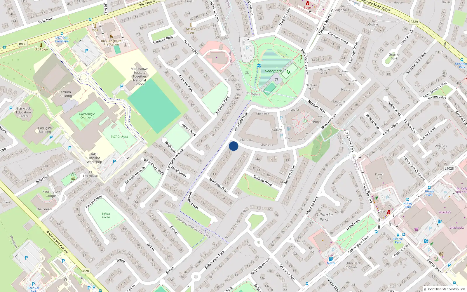 Overhead map showing the location of 1 Boyd Avenue, Dun Laoghaire