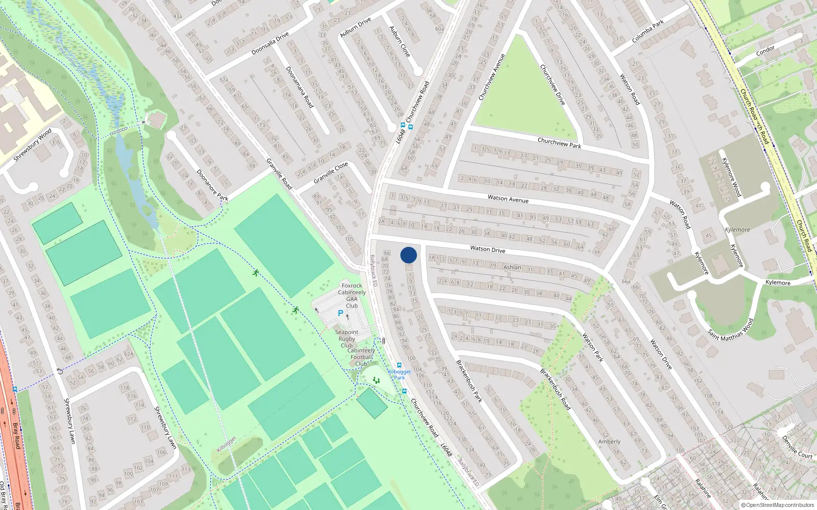 Overhead map showing the location of 1 Brackenbush Park, Killiney