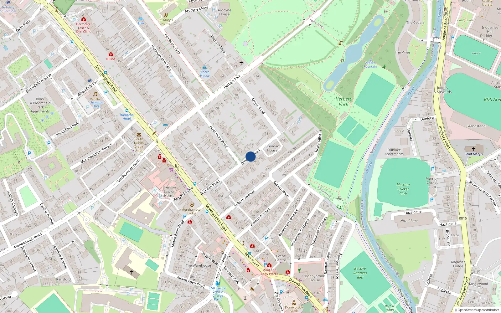 Overhead map showing the location of 1 Brendan Road, Donnybrook