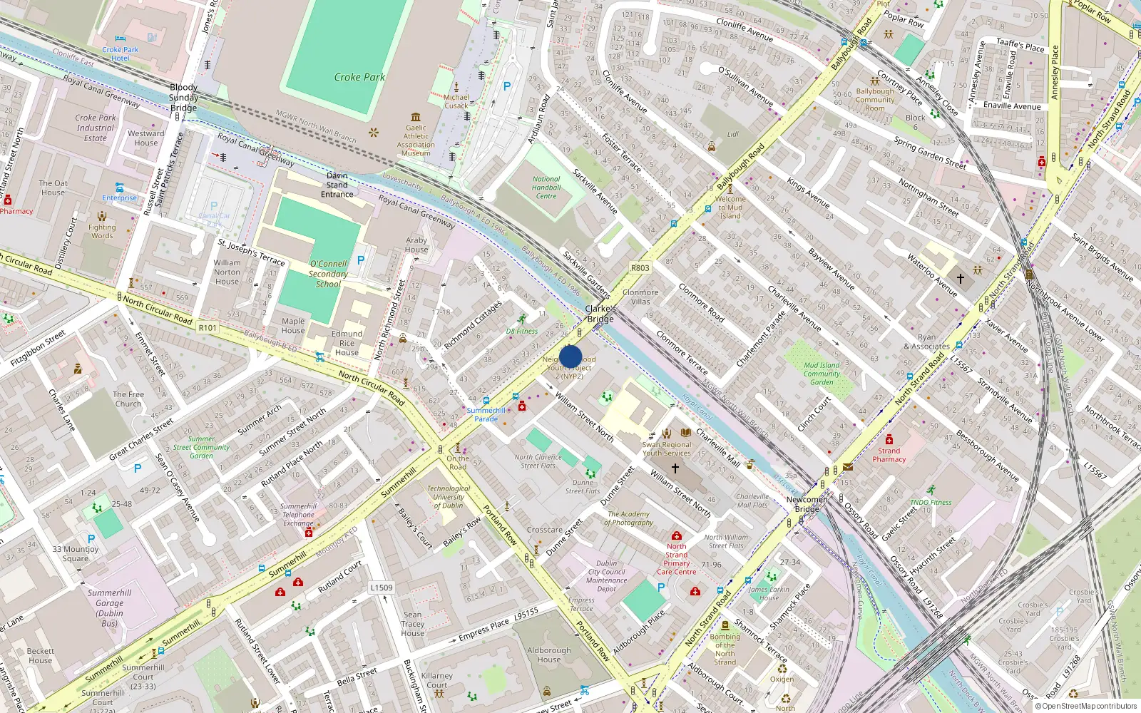 Overhead map showing the location of 1 Bridgewater Hall, Summerhill Parade, Dublin 1