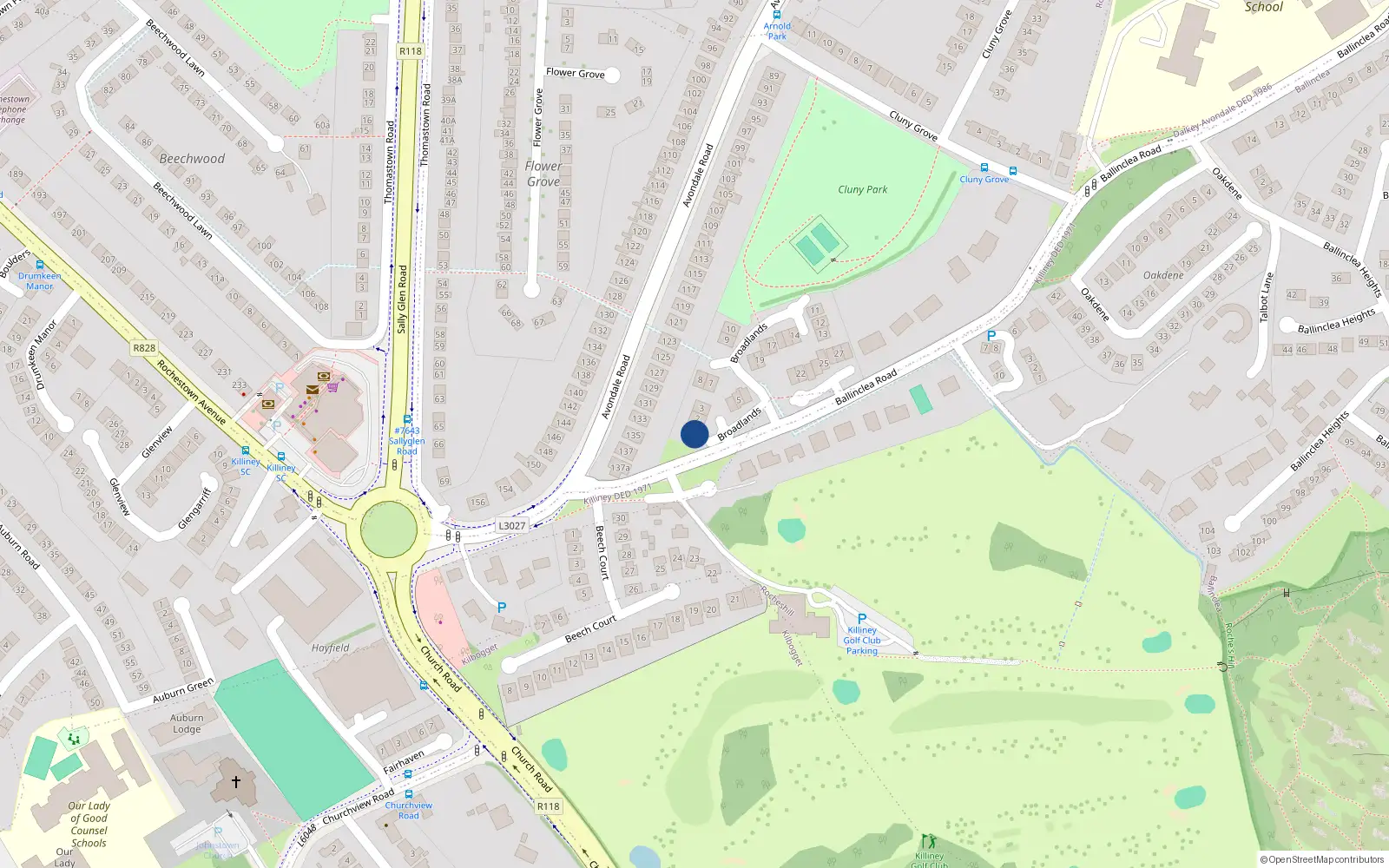 Overhead map showing the location of 1 Broadlands, Killiney