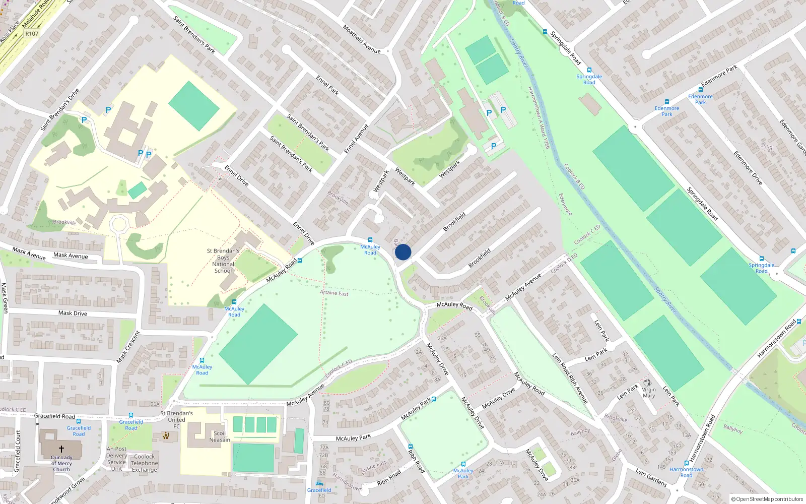 Overhead map showing the location of 1 Brookfield, Dublin 5