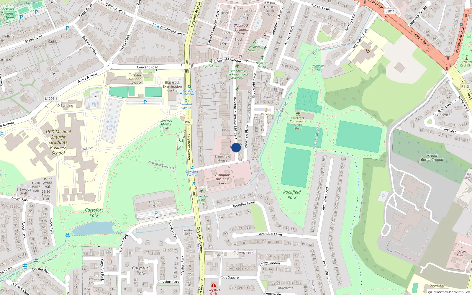 Overhead map showing the location of 1 Brookfield Terrace, Blackrock