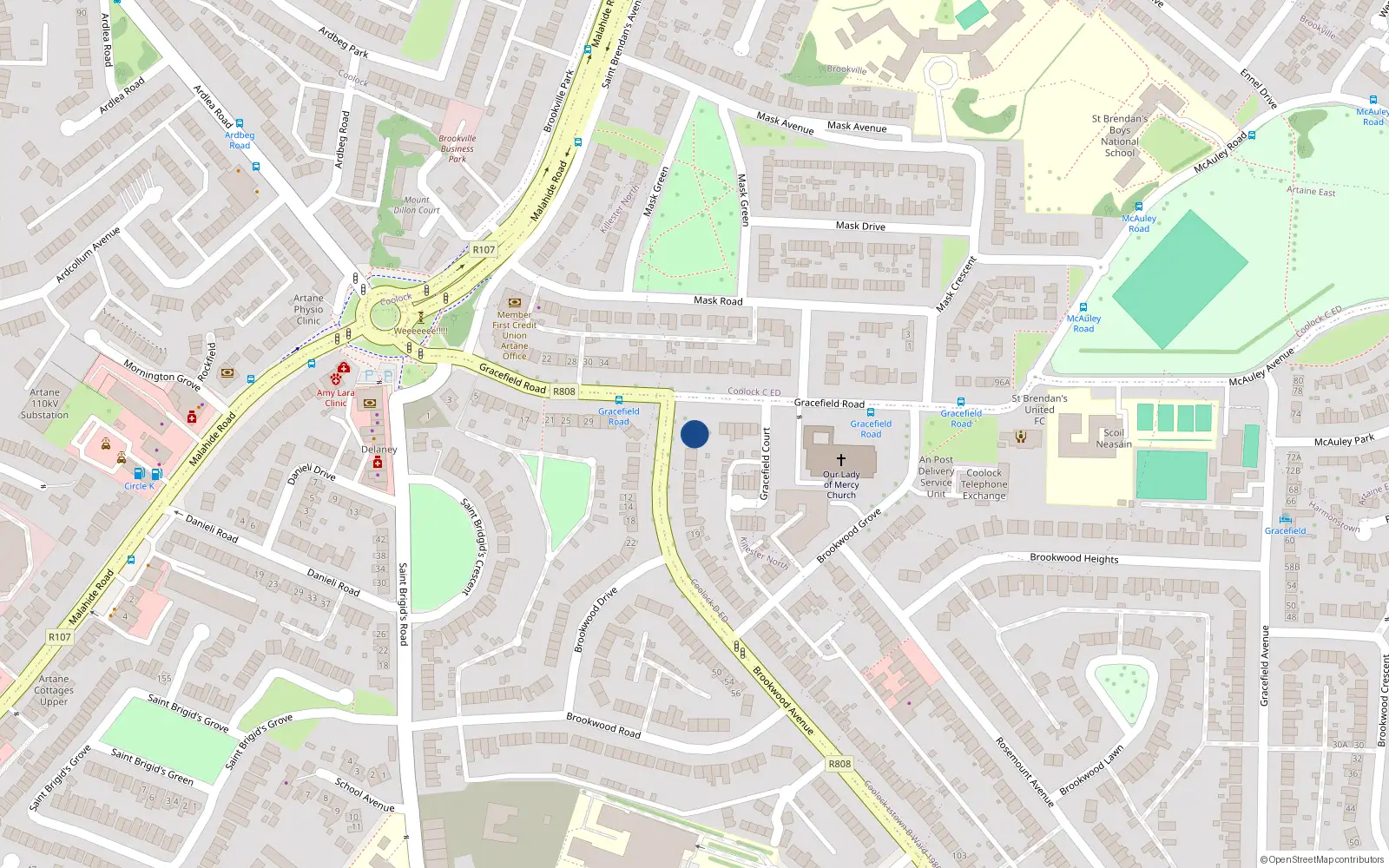 Overhead map showing the location of 1 Brookwood Avenue, Dublin 5