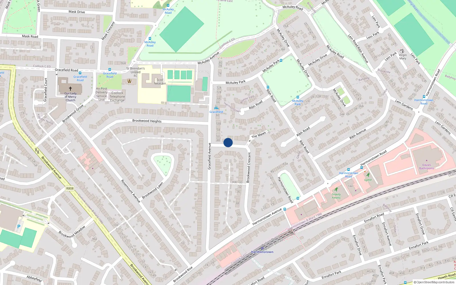Overhead map showing the location of 1 Brookwood Crescent, Dublin 5