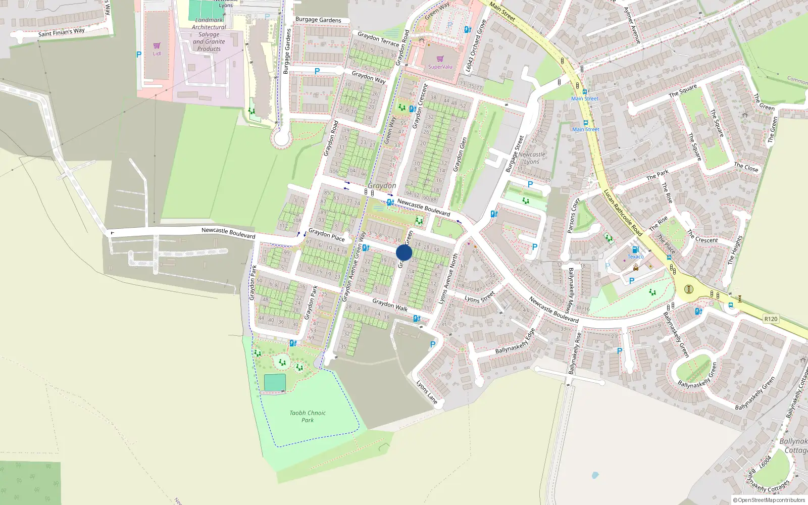Overhead map showing the location of 1 Burbage Green, Newcastle