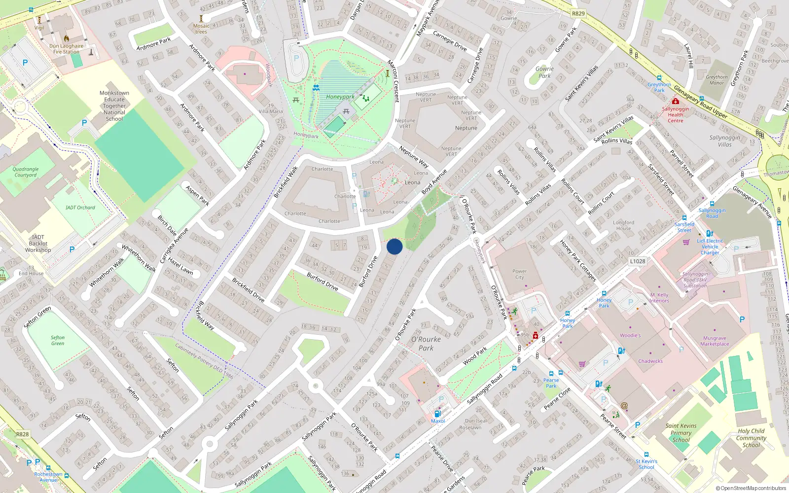 Overhead map showing the location of 1 Burford Drive, Dun Laoghaire