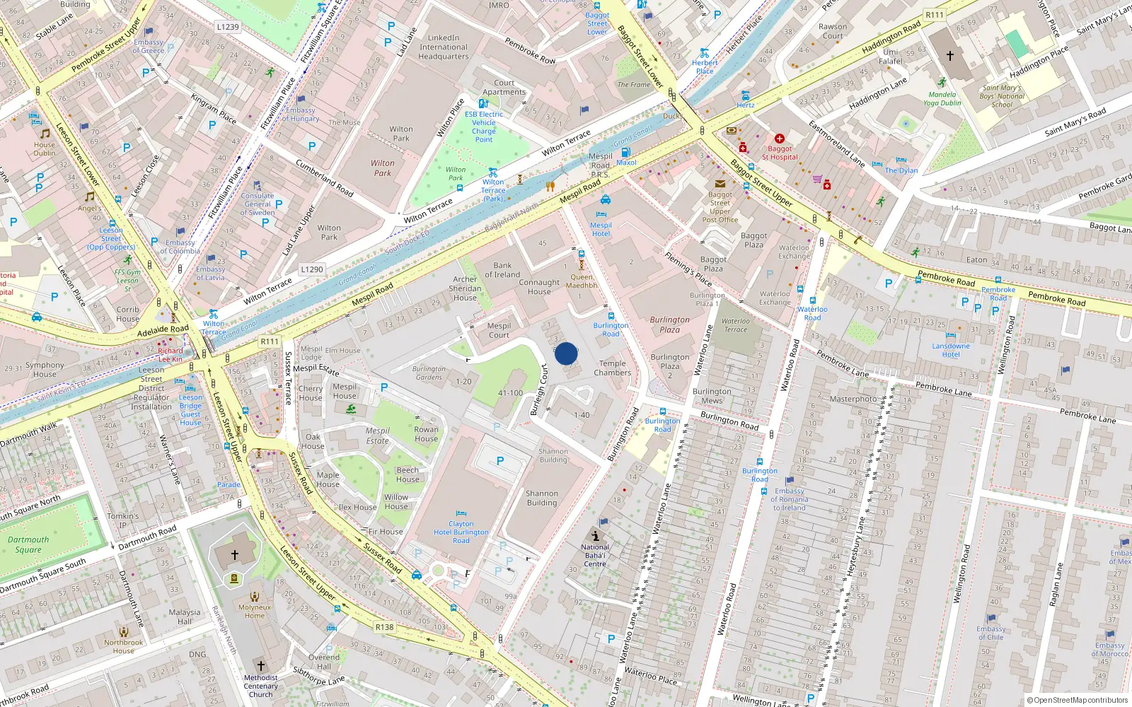 Overhead map showing the location of 1 Burleigh Mews, Burlington Road, Dublin 4