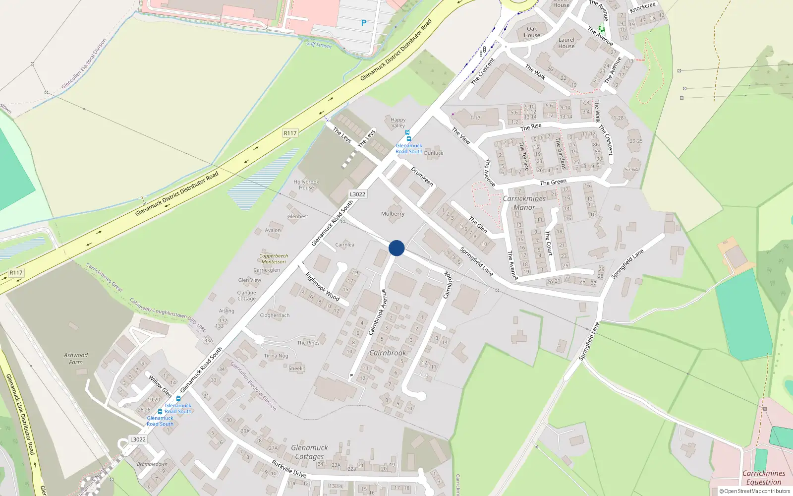 Overhead map showing the location of 1 Cairnbrook Avenue, Carrickmines