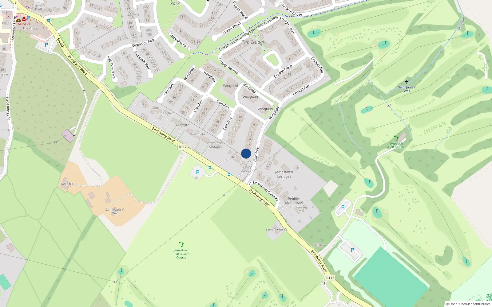 Overhead map showing the location of 1 Cairnfort Green, Stepaside