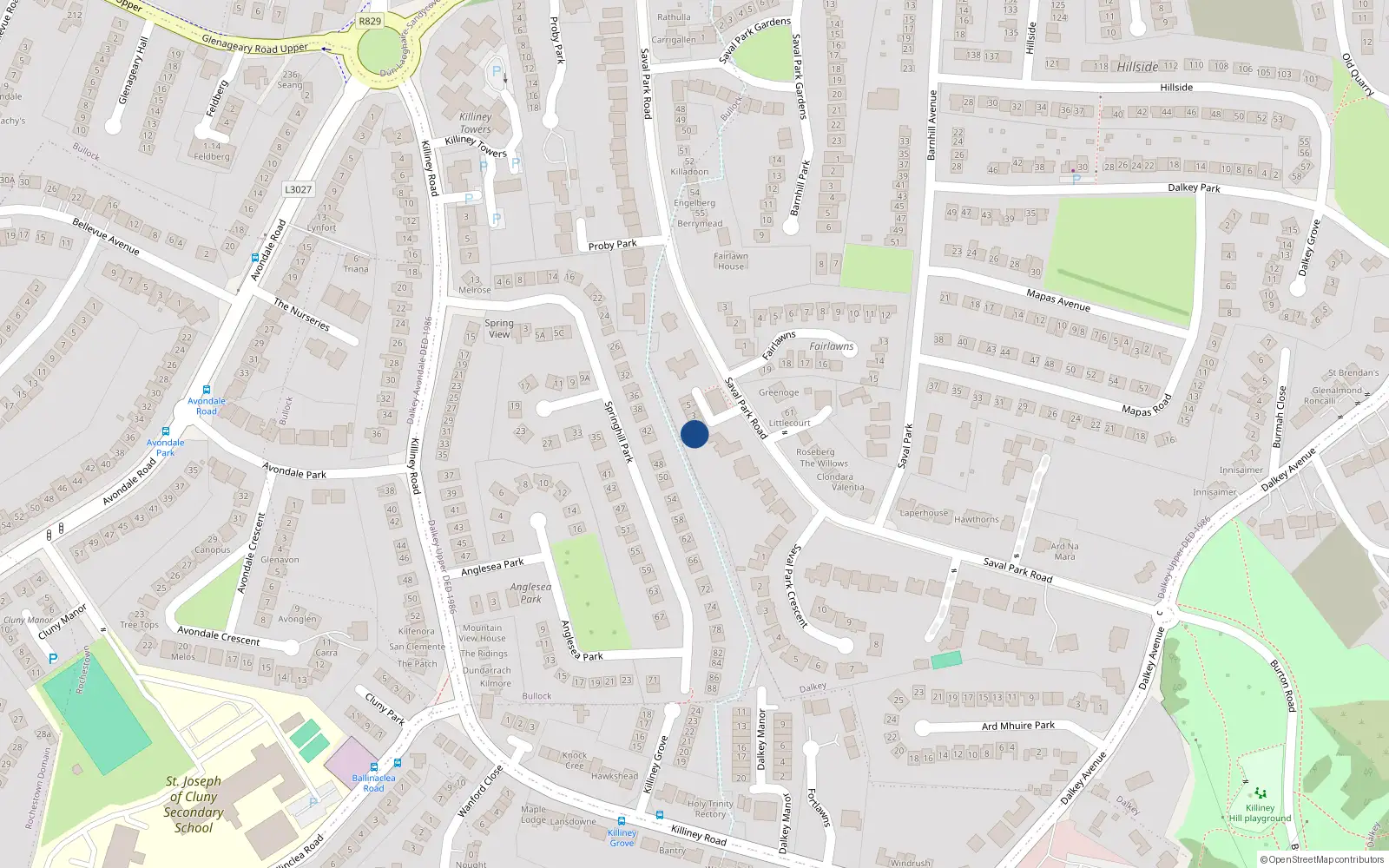 Overhead map showing the location of 1 Caldragh, Dalkey