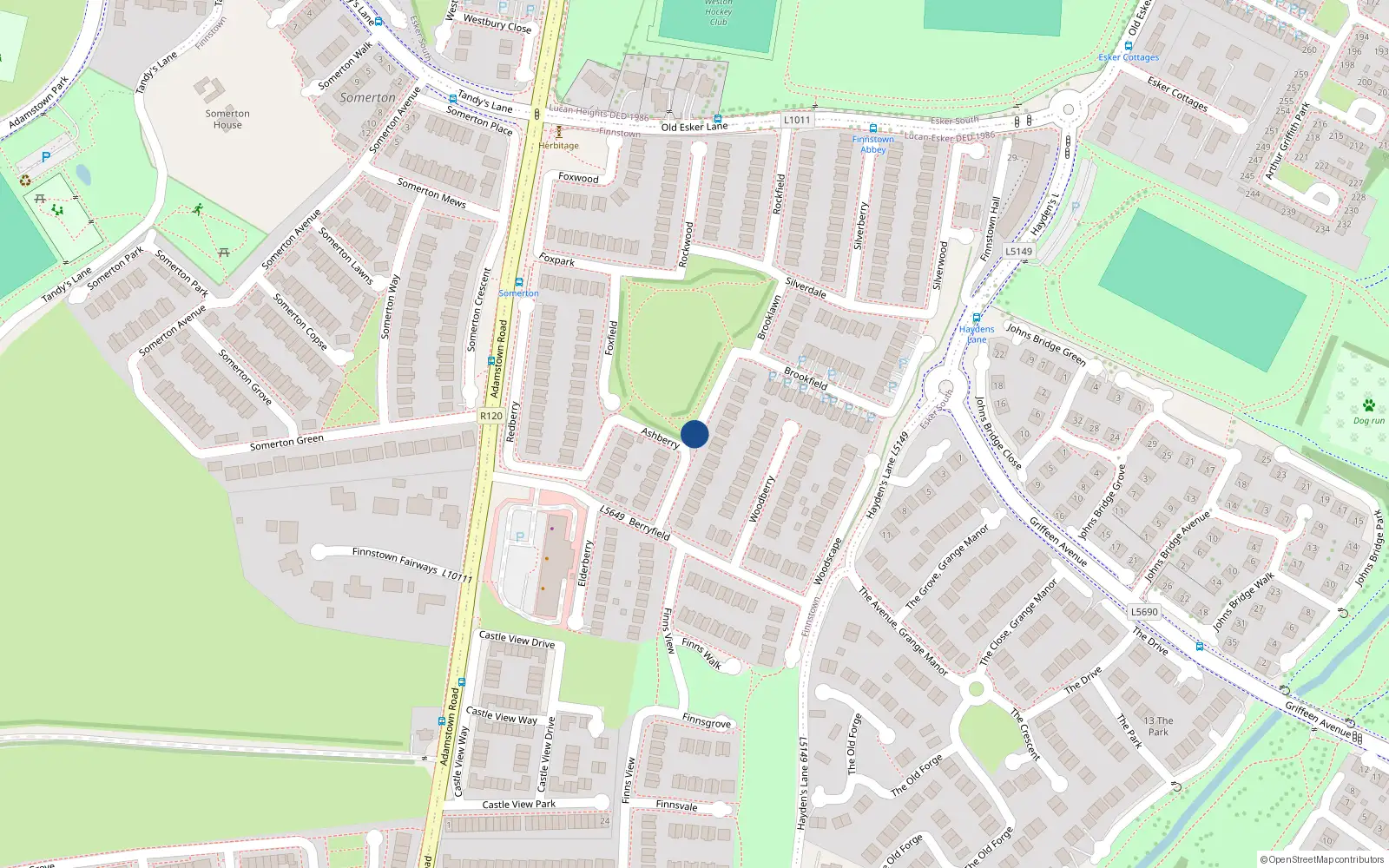 Overhead map showing the location of 1 Brookpark, Lucan