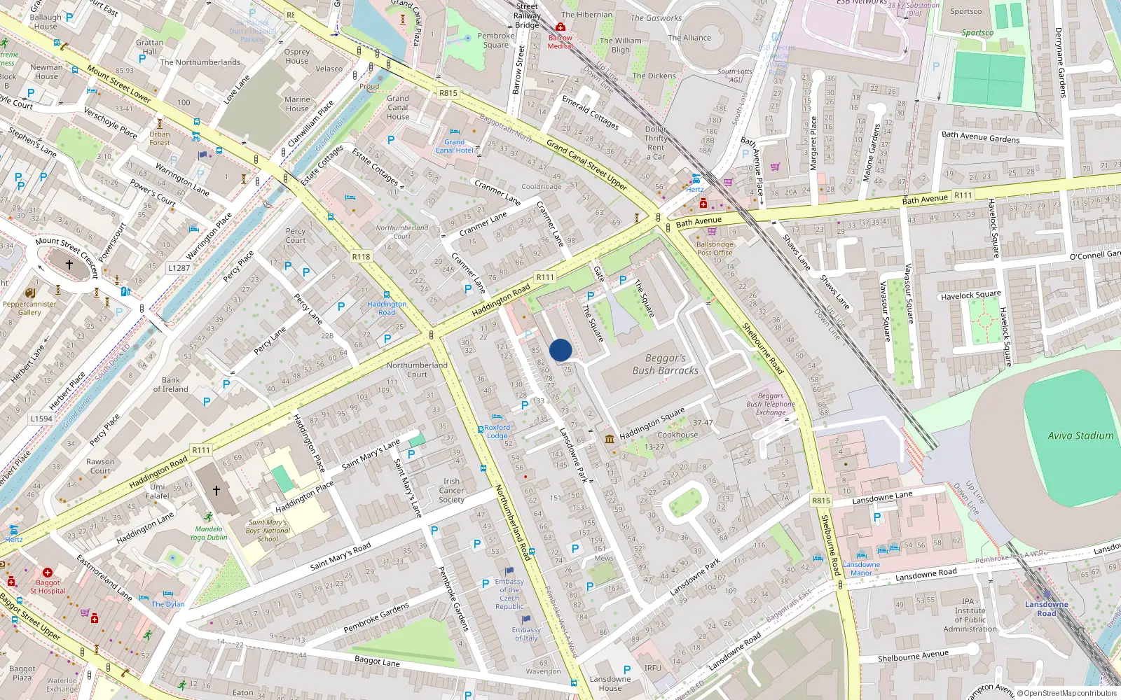 Overhead map showing the location of 1 Canon Mews West, Ballsbridge