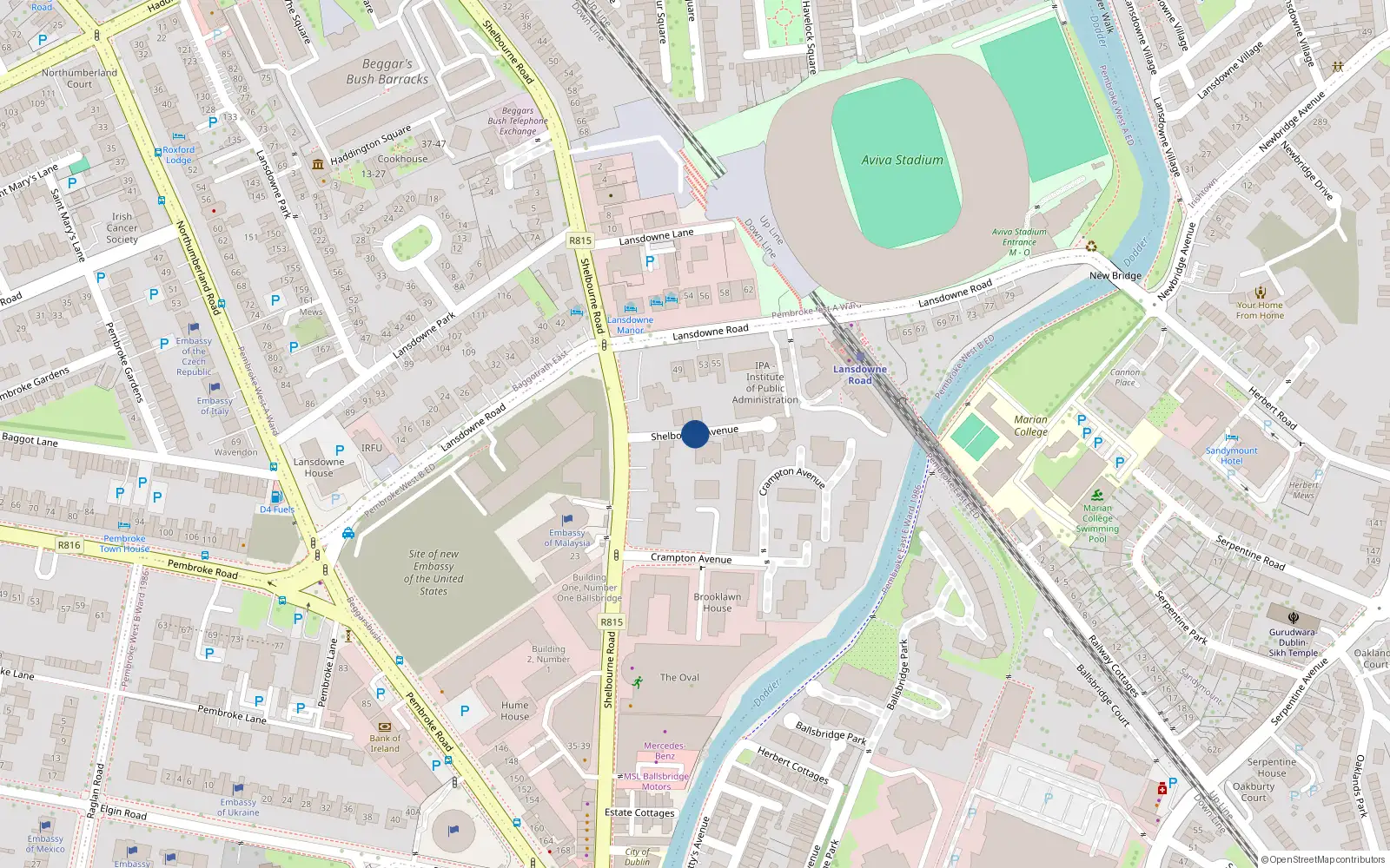Overhead map showing the location of 1 Carlton Mews, Shelbourne Avenue, Ballsbridge