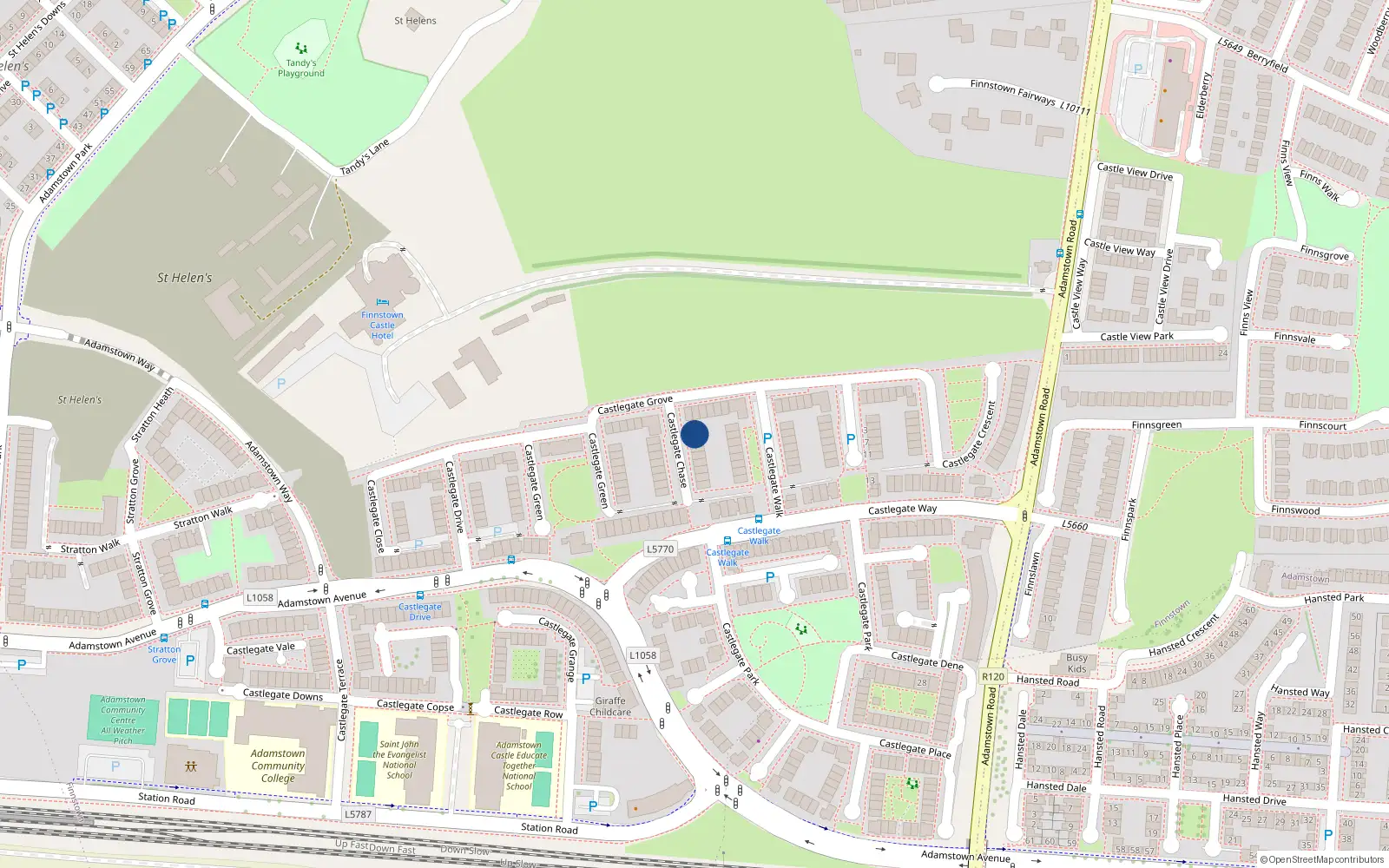 Overhead map showing the location of 1 Castlegate Chase, Adamstown, Lucan