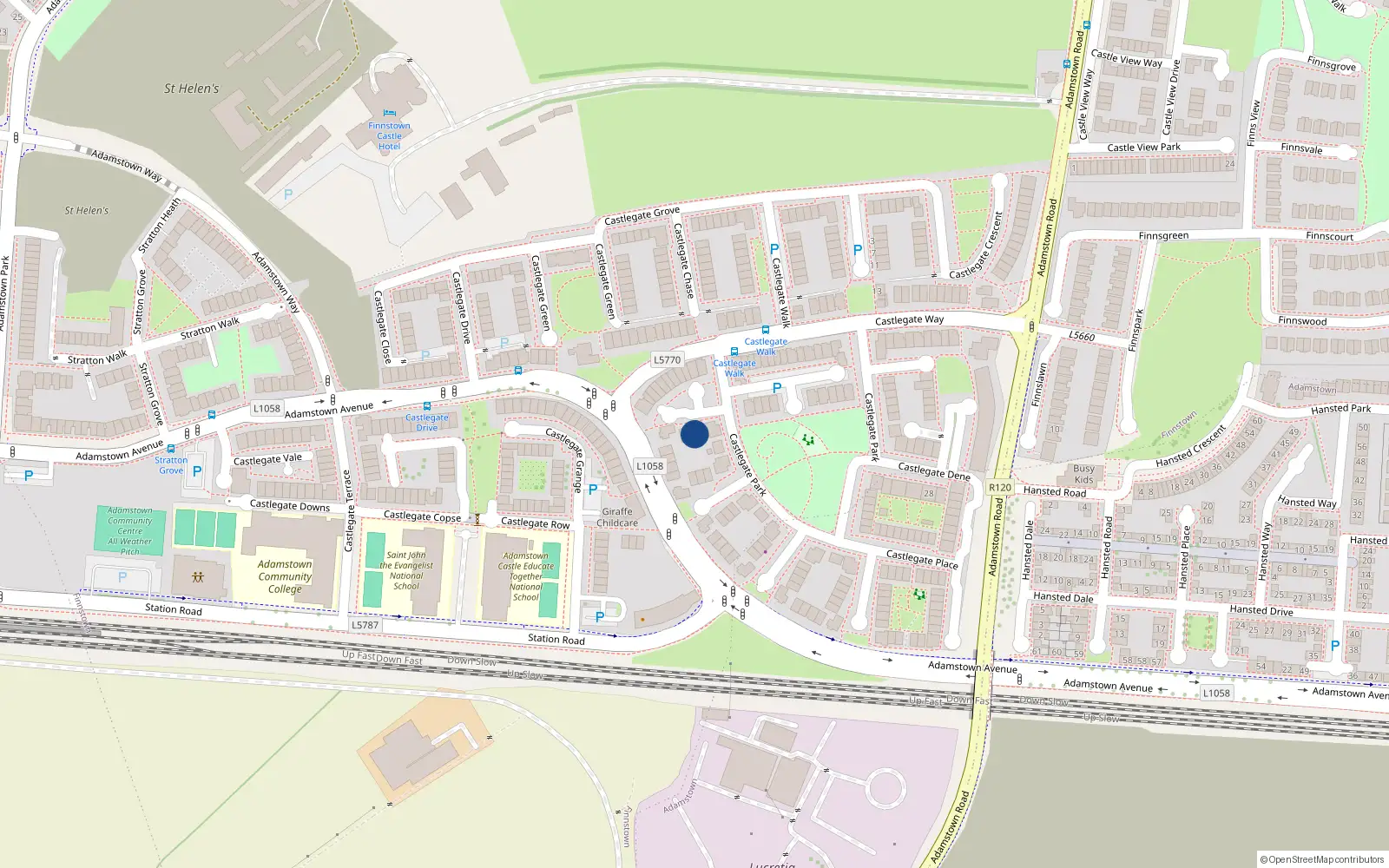 Overhead map showing the location of 1 Castlegate Court, Adamstown Castle, Adamstown