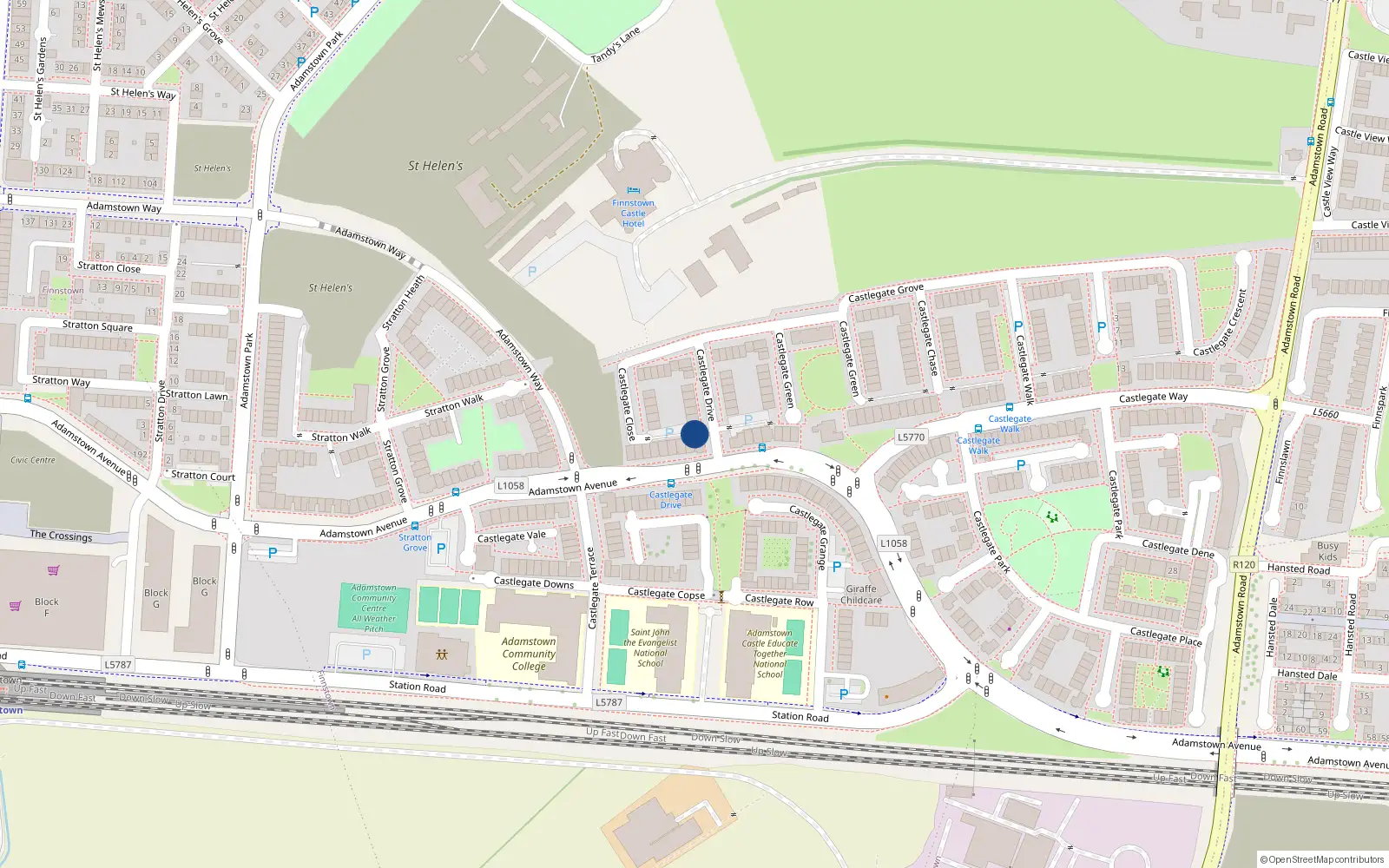 Overhead map showing the location of 1 Castlegate Drive, Lucan