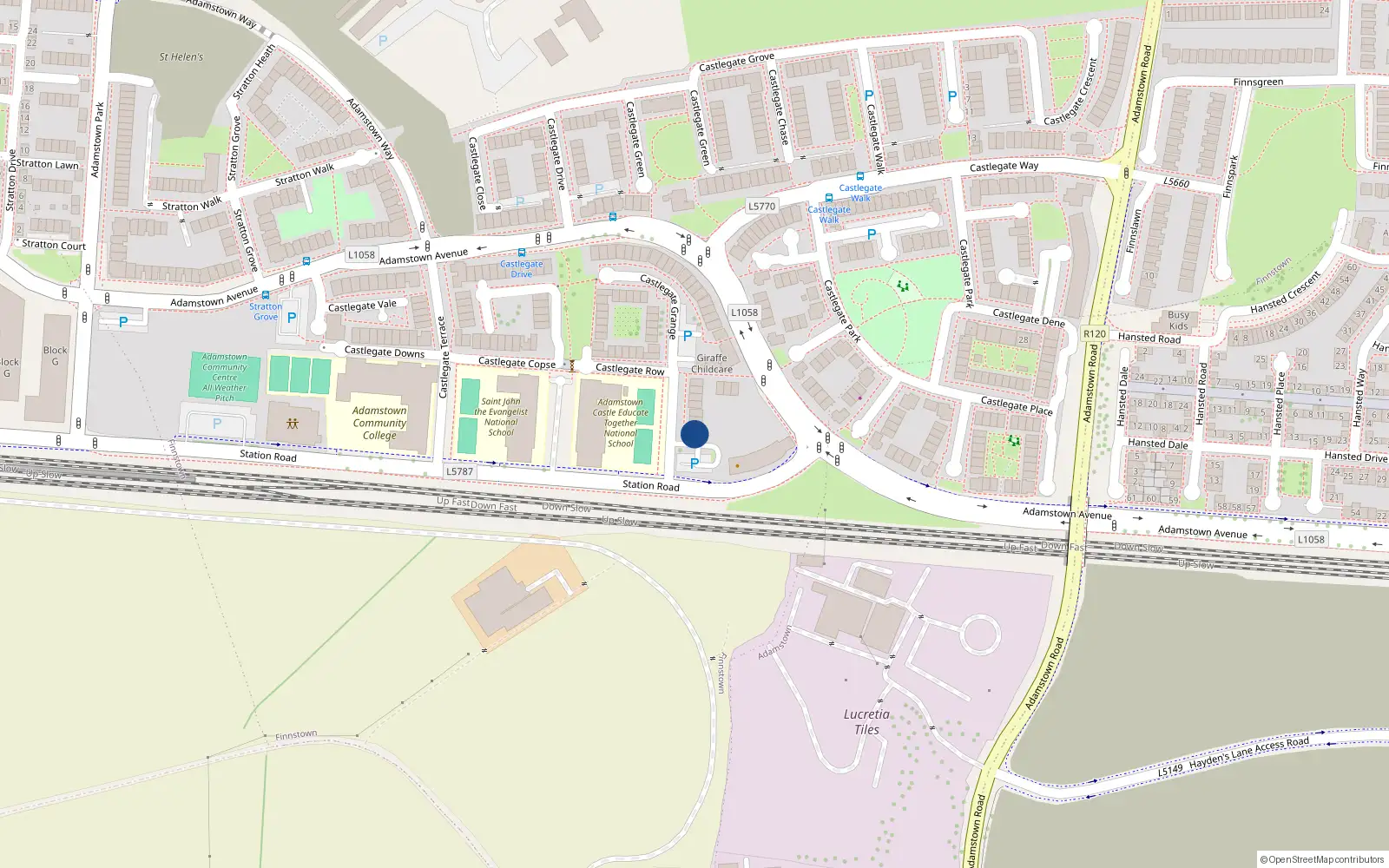 Overhead map showing the location of 1 Castlegate Rise, Lucan