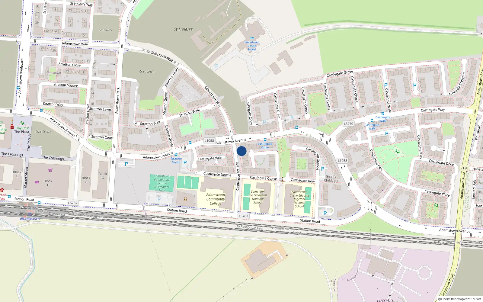 Overhead map showing the location of 1 Castlegate Terrace, Lucan
