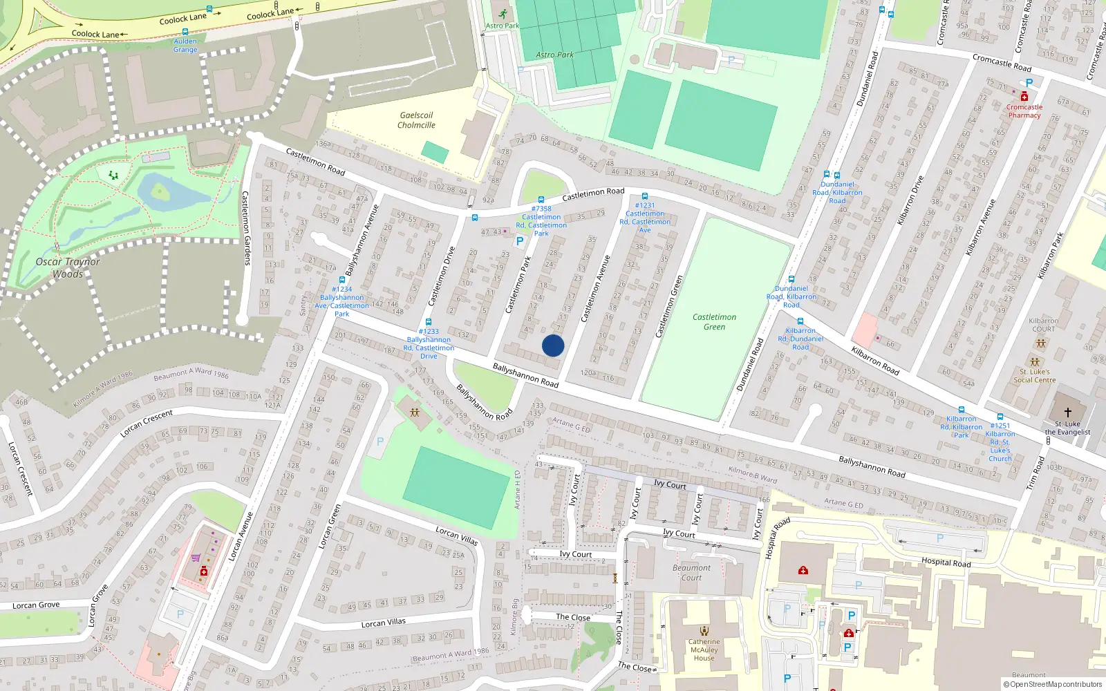 Overhead map showing the location of 1 Castletimon Avenue, Dublin 5