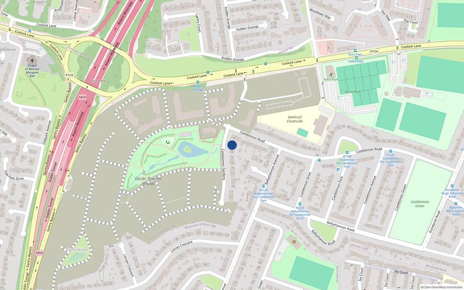 Overhead map showing the location of 1 Castletimon Gardens, Dublin 5
