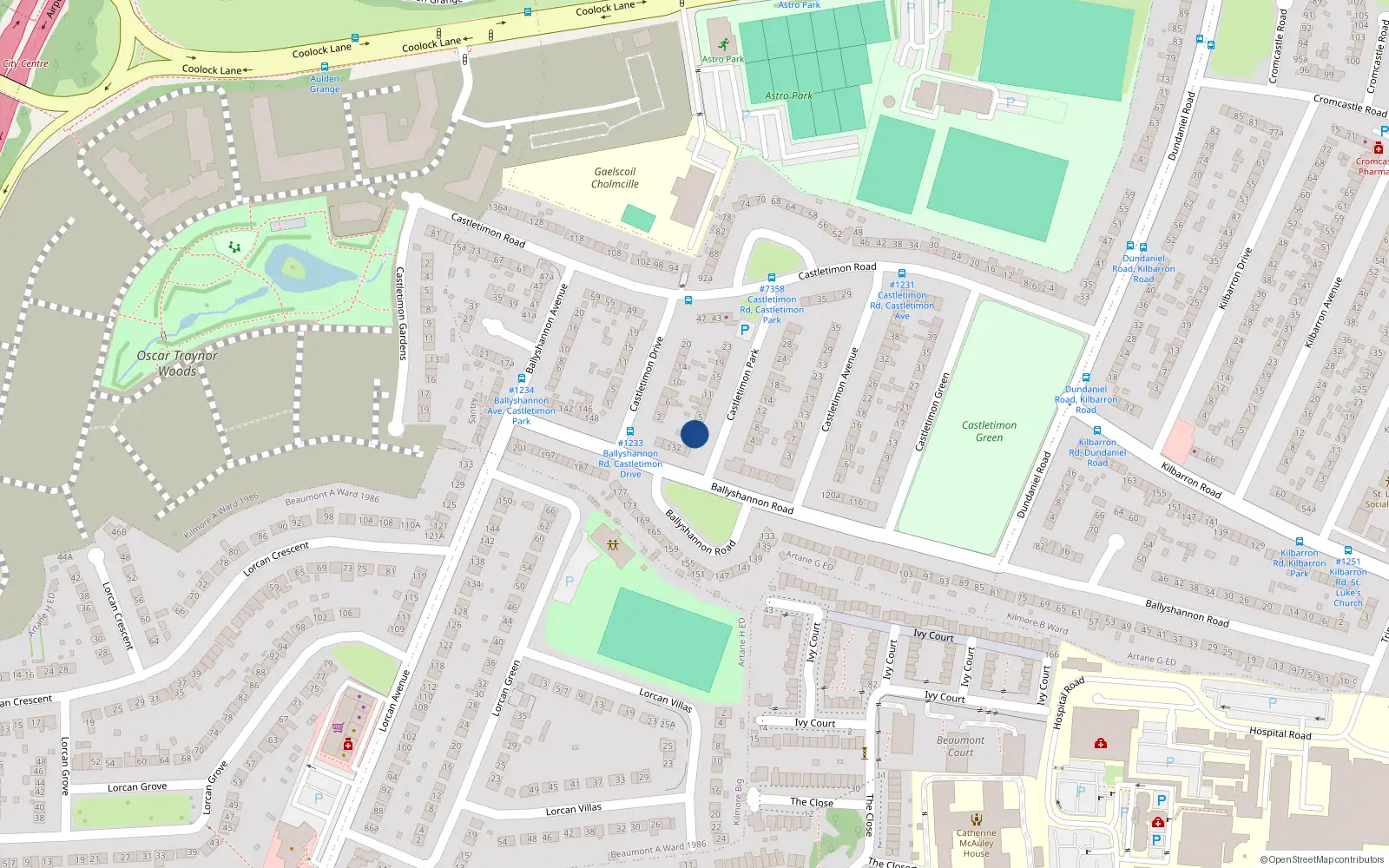Overhead map showing the location of 1 Castletimon Park, Coolock, Dublin 5