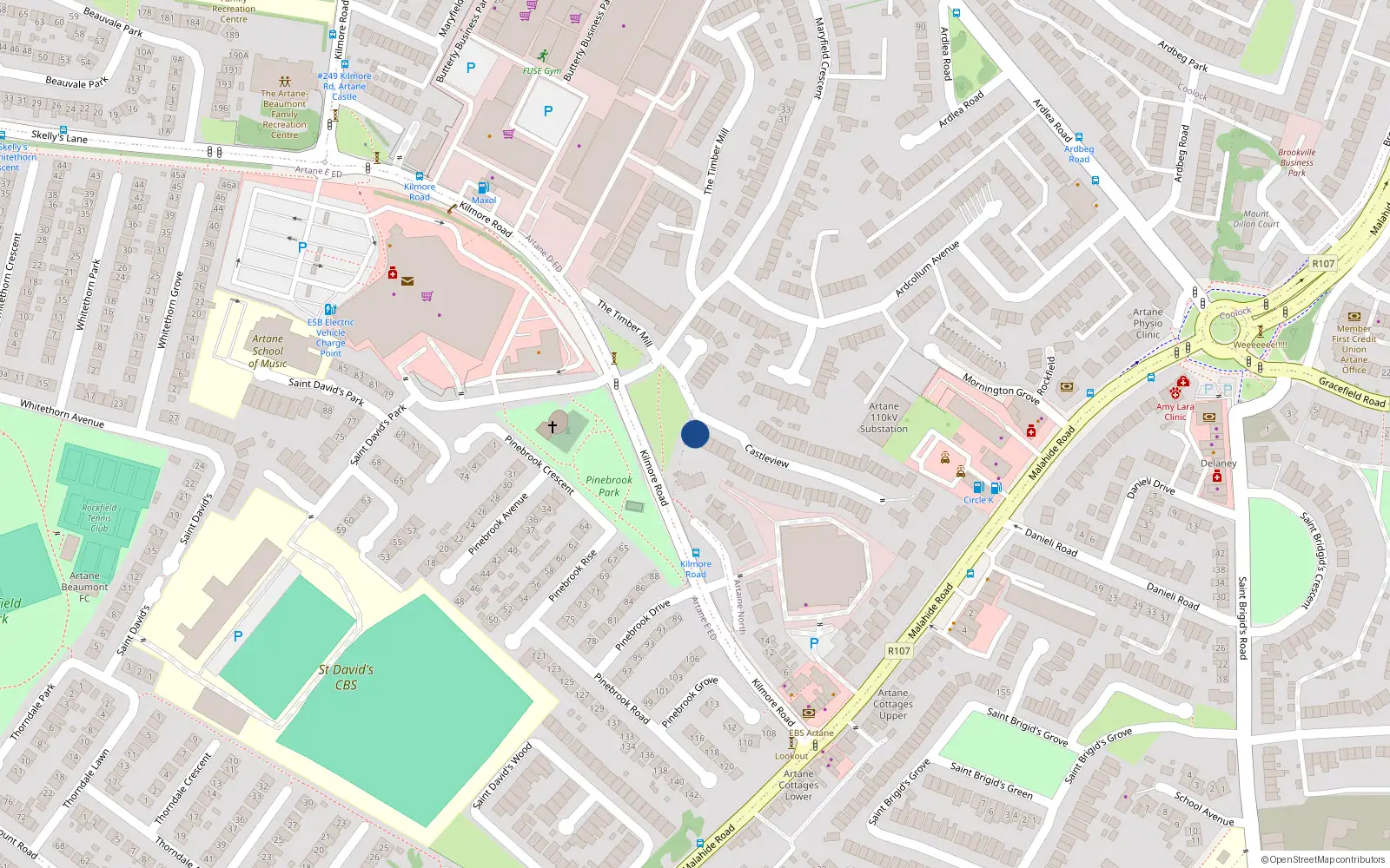 Overhead map showing the location of 1 Castleview Walk, Artane, Dublin 5