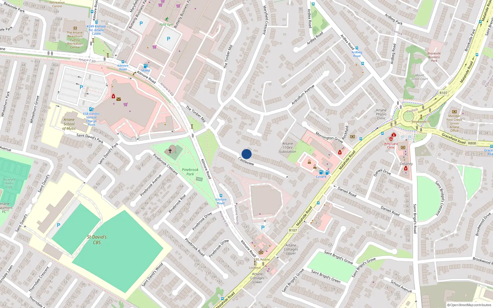 Overhead map showing the location of 1 Castleview, Dublin 5