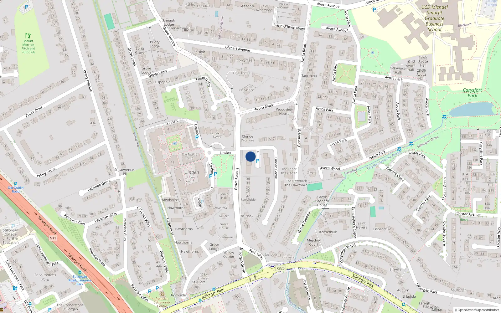 Overhead map showing the location of 1 Cedar Square, Blackrock