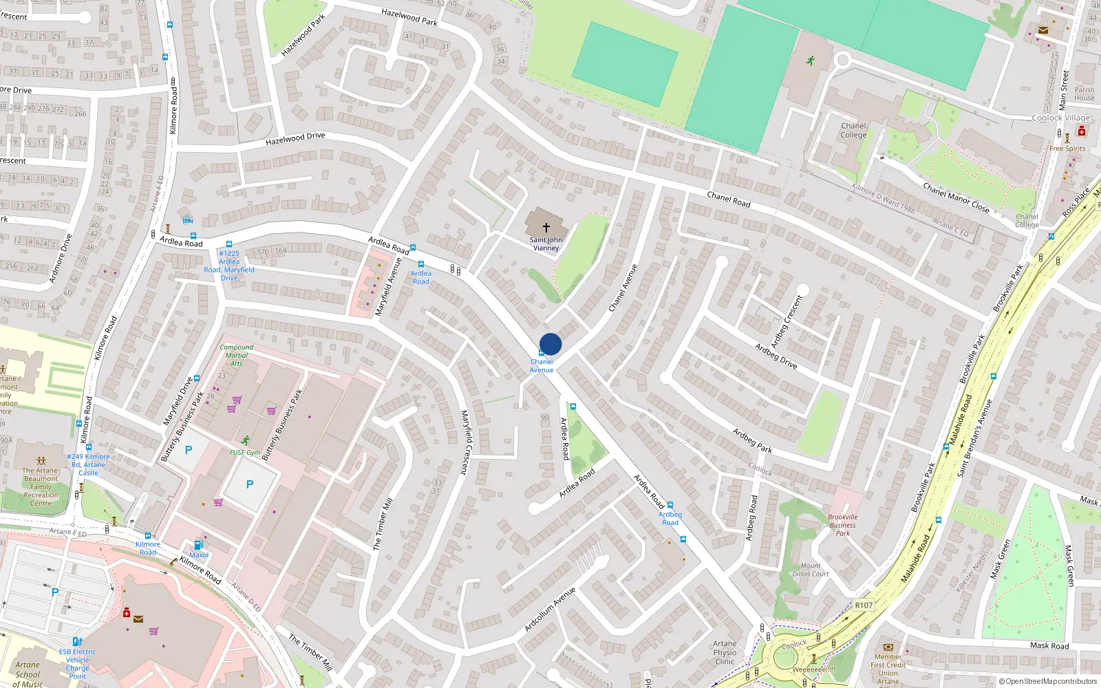 Overhead map showing the location of 1 Chanel Avenue, Dublin 5