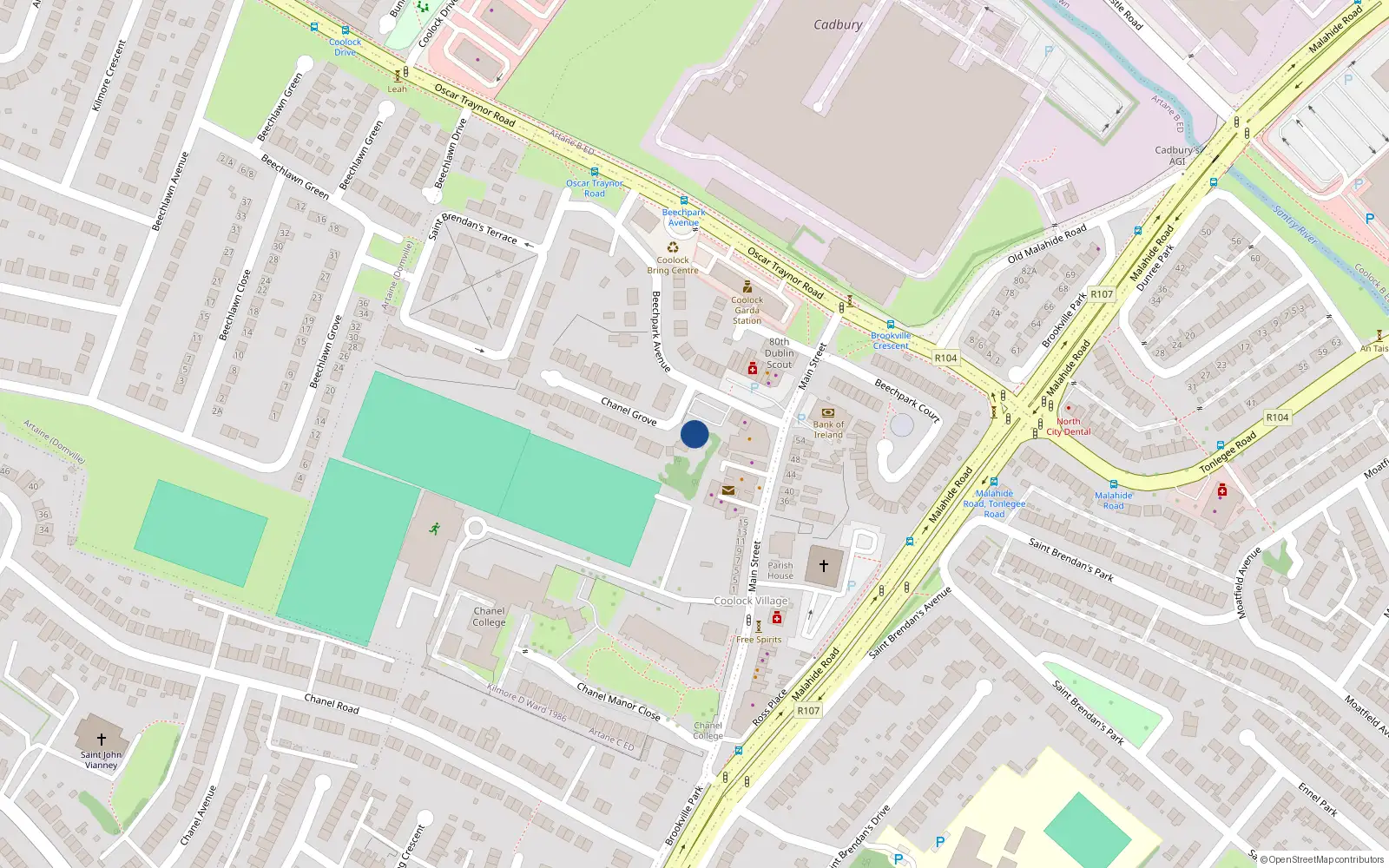 Overhead map showing the location of 1 Chanel Grove, Dublin 5