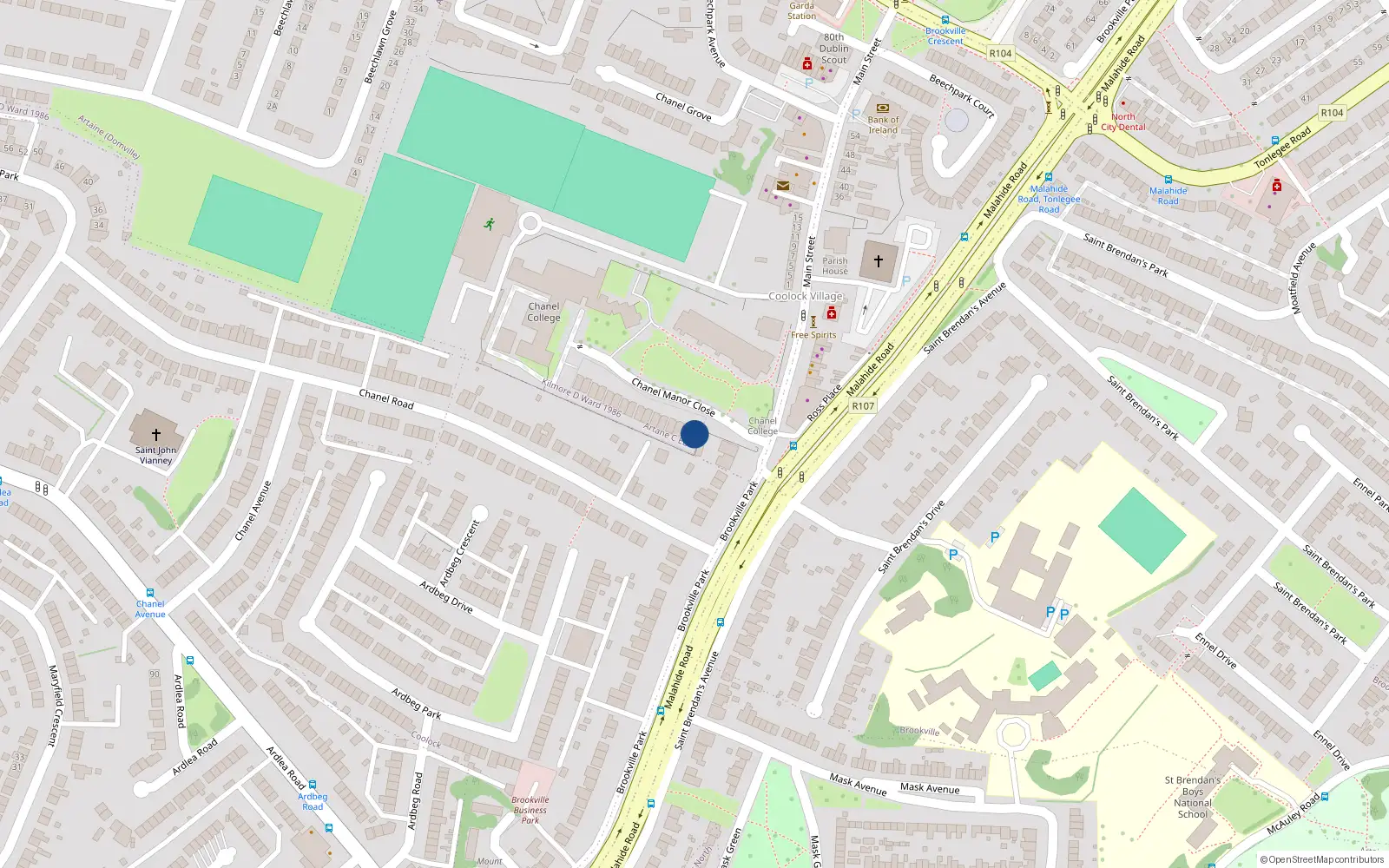 Overhead map showing the location of 1 Chanel Manor Close, Dublin 5