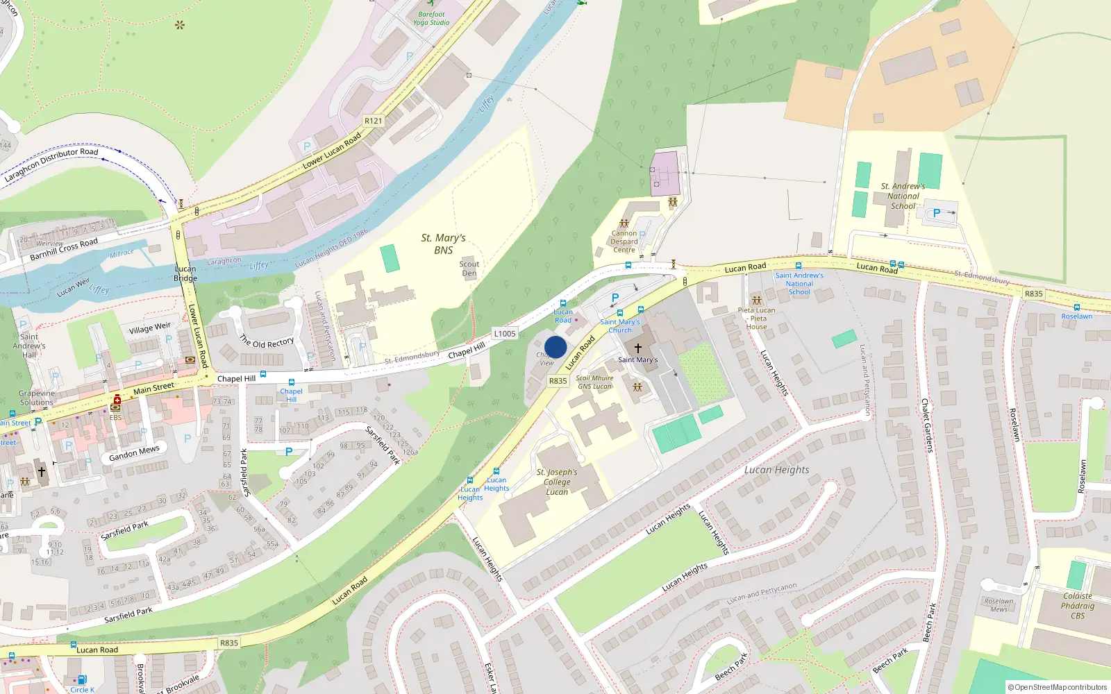 Overhead map showing the location of 1 Chapel View, Lucan Road, Lucan
