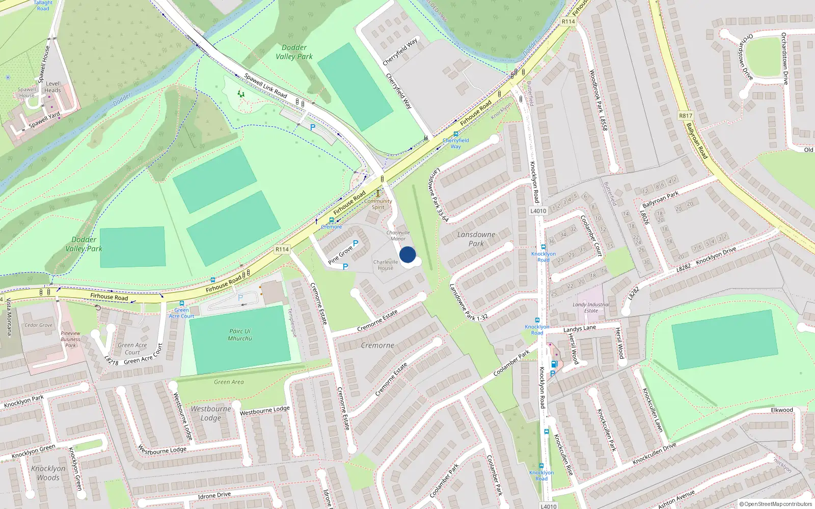 Overhead map showing the location of 1 Charleville Manor, Dublin 16