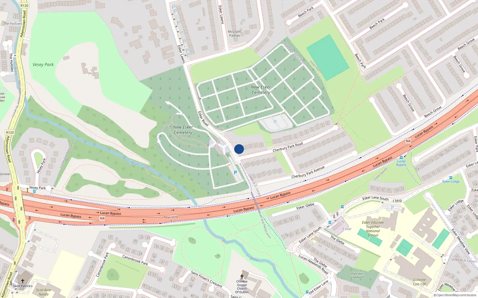 Overhead map showing the location of 1 Cherbury Park Road, Lucan, Dublin
