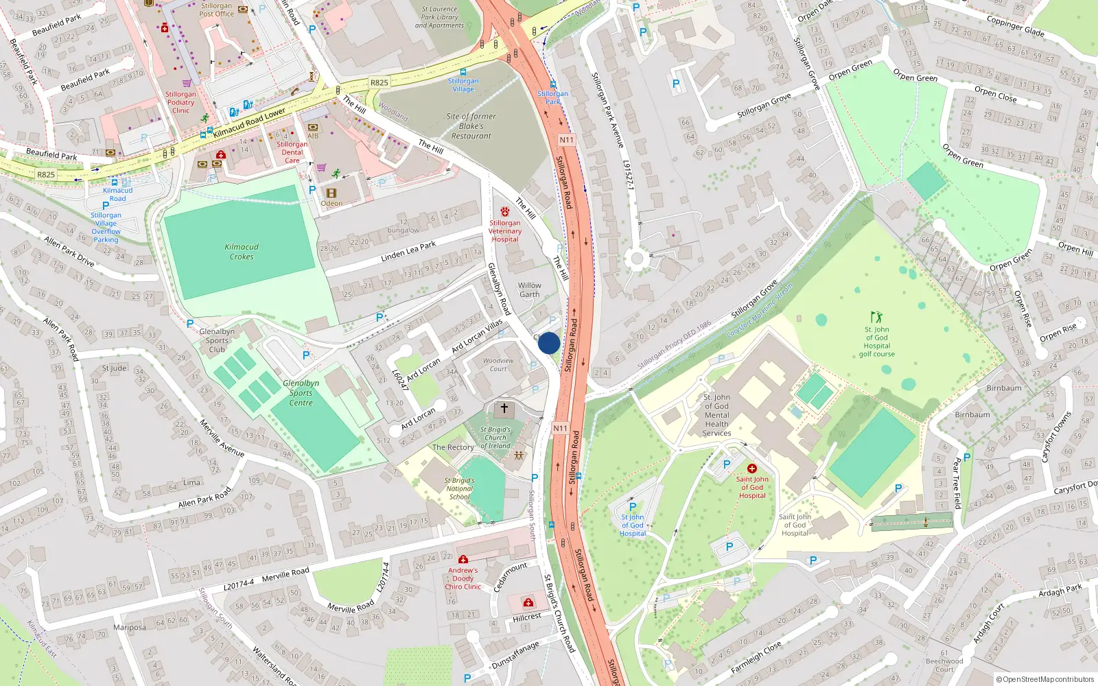 Overhead map showing the location of 1 Churchview, Glenalbyn Road, Stillorgan